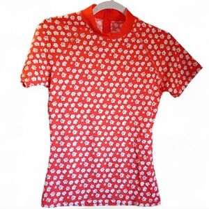 NEW J. Crew Orange and White Floral Sun Top Rash Guard Zip Up Mock Neck Medium